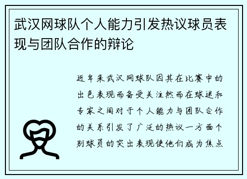 武汉网球队个人能力引发热议球员表现与团队合作的辩论